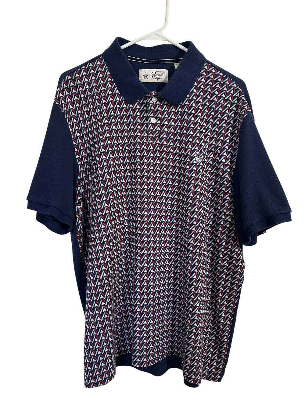 Original Penguin Mens XL Jacquard Polo Shirt Geometric Golf Preppy Cotton Blend